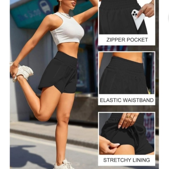 NWT Women’s Athletic Shorts High Waisted Running Gym Shorts with Pockets size M - Picture 4 of 10